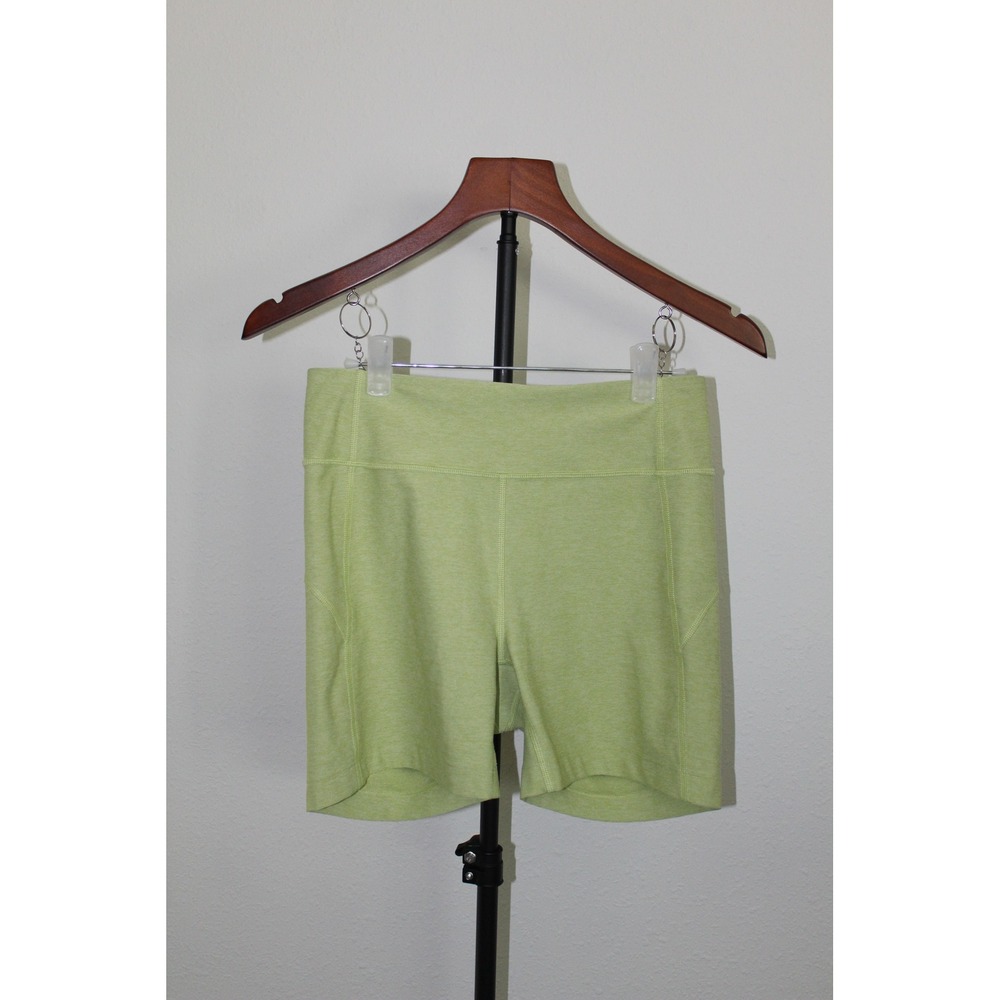 Outdoor Voices Women's High Rise Biker Shorts Lime Green Heathered Pockets Small